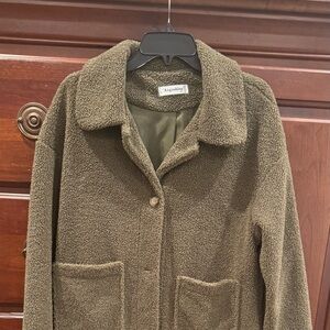 Angashion Women’s Cardigan Coat Size Medium Long Army Green Button Up Lined